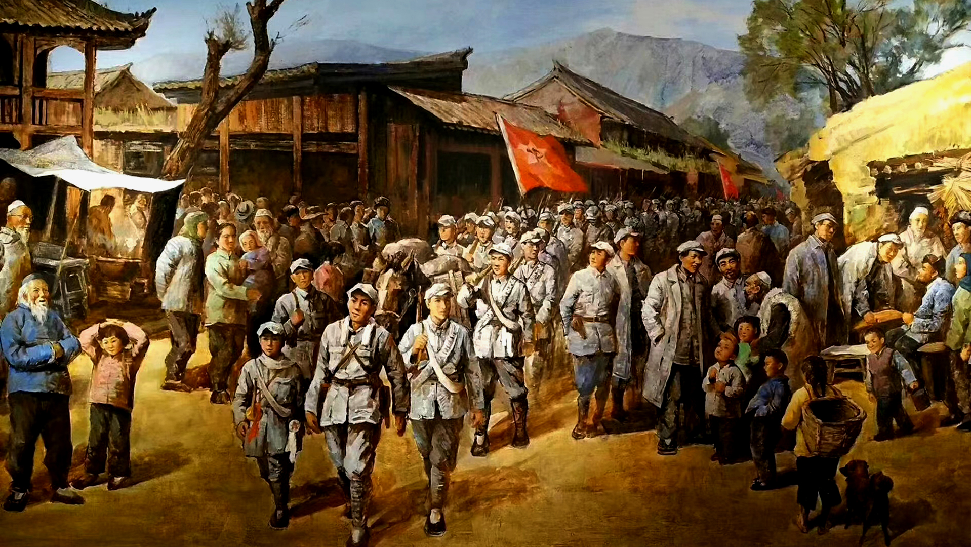 油画《哈达铺里迎亲人》.jpg